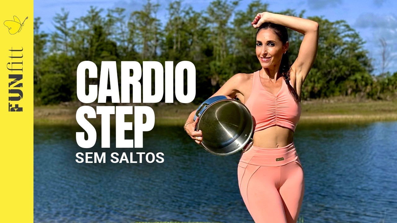 Cardio SEM SALTOS usando uma PANELA como STEP 🔥 Exercício em casa