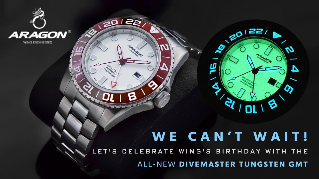 ARAGON® Wing's Birthday Special! ALL-NEW Divemaster Tungsten GMT Automatic