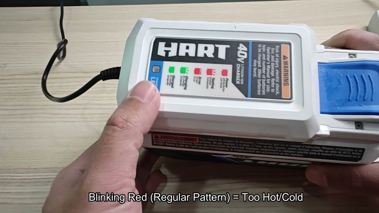 Hart 40V Battery Charger Light Meaning (Flashing Red, Flashing Green, Solid Green, etc)