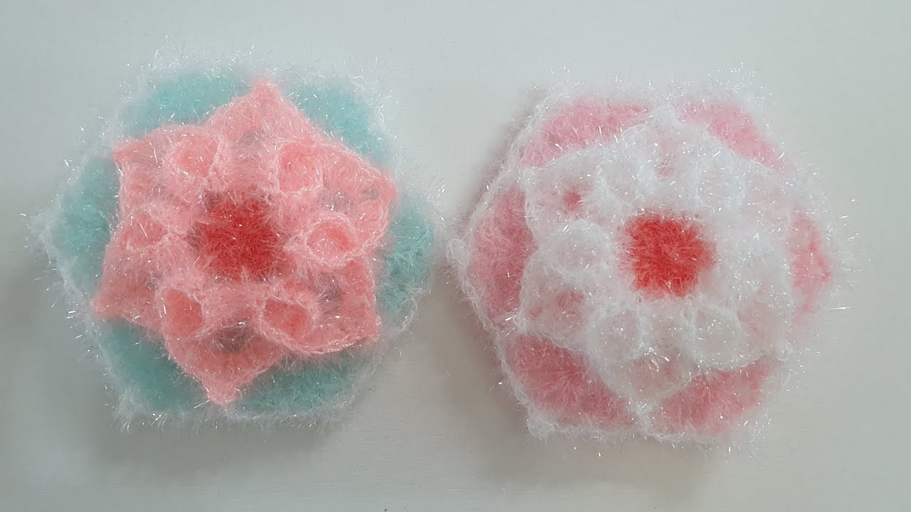 코바늘 수세미/꽃수세미뜨기Crochet  flower dish scrubbie