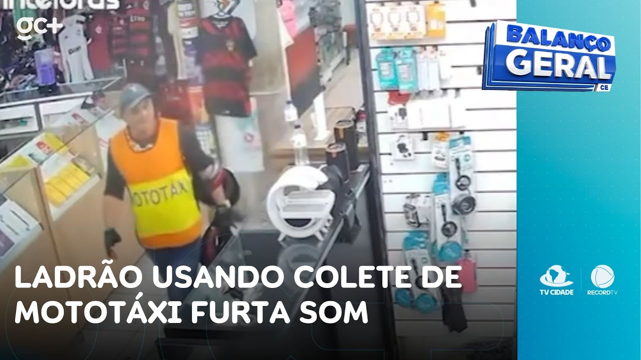 Ladrão usando colete de mototáxi flagrado furtando caixa de som | Balanço Geral CE