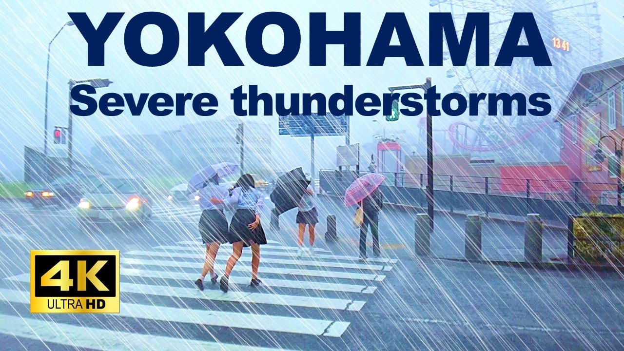 【4K🇯🇵】Sudden and ferocious thunderstorms hit Minato Mirai