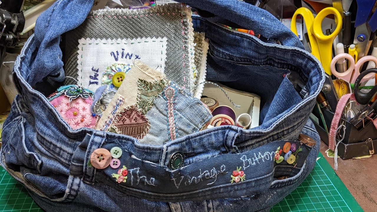 Easy slow stitch craft tote from a pair of jeans. Part 1