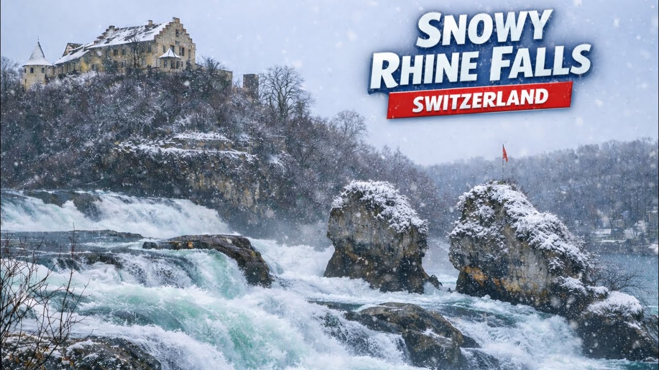 Rhine Falls Winter 4K ❄️ | Rare Snowfall in Schaffhausen, Switzerland 🇨🇭