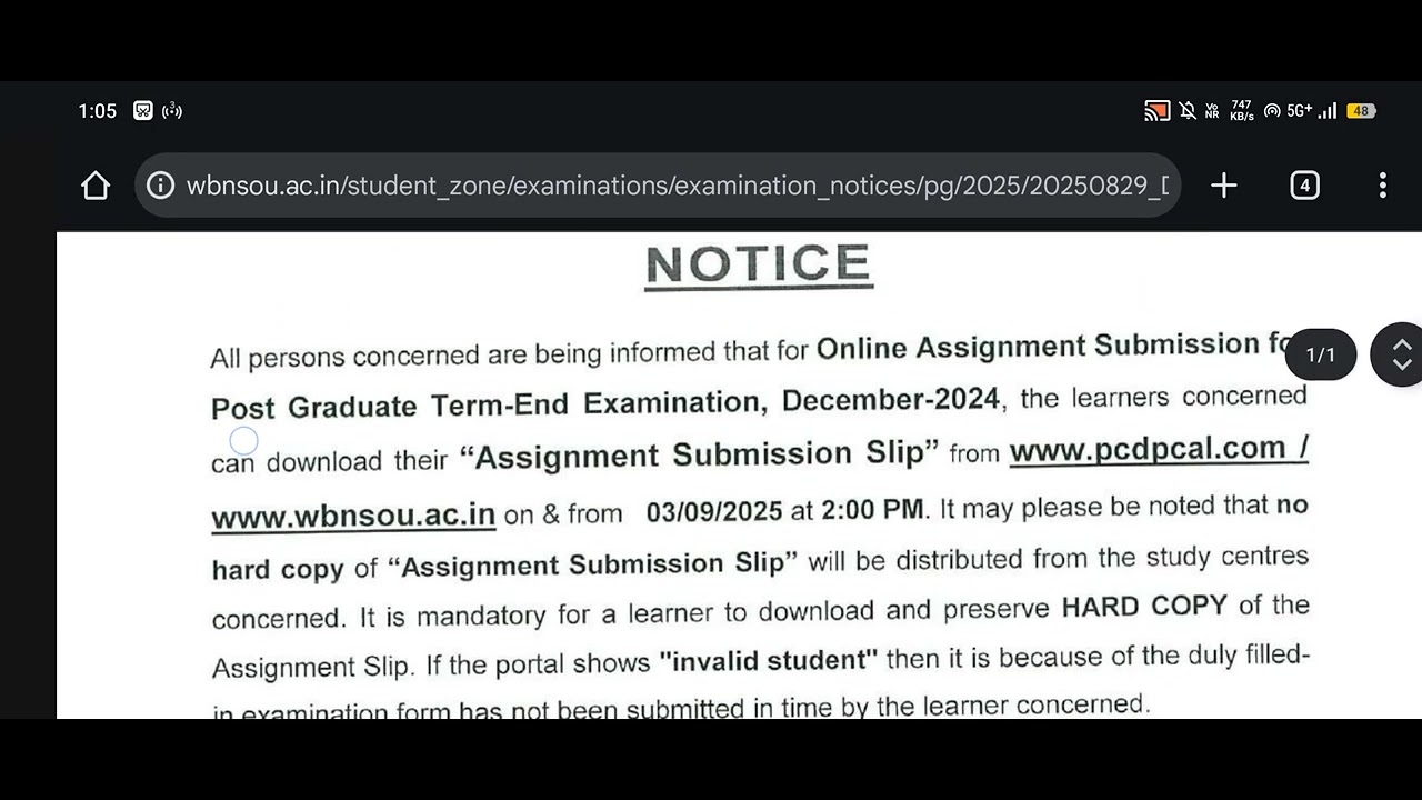 NSOU PG ASSIGNMENT SUBMITION SLIP DOWNLOAD NOTICE PUBLISHED 