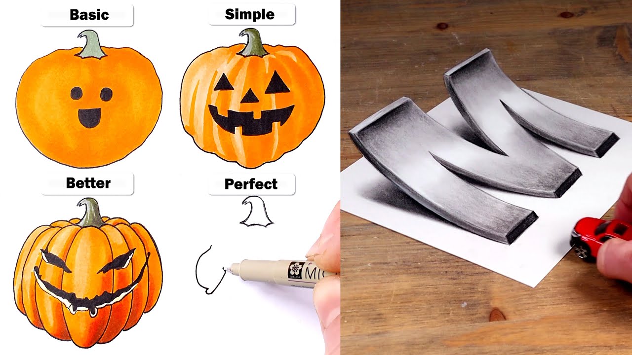 How to Draw - Easy Pumpkin Art & Illusions