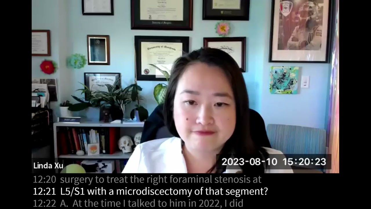Videotaped deposition of treating neurosurgeon Linda Xu #treatingdoctor #deposition #personalinjury