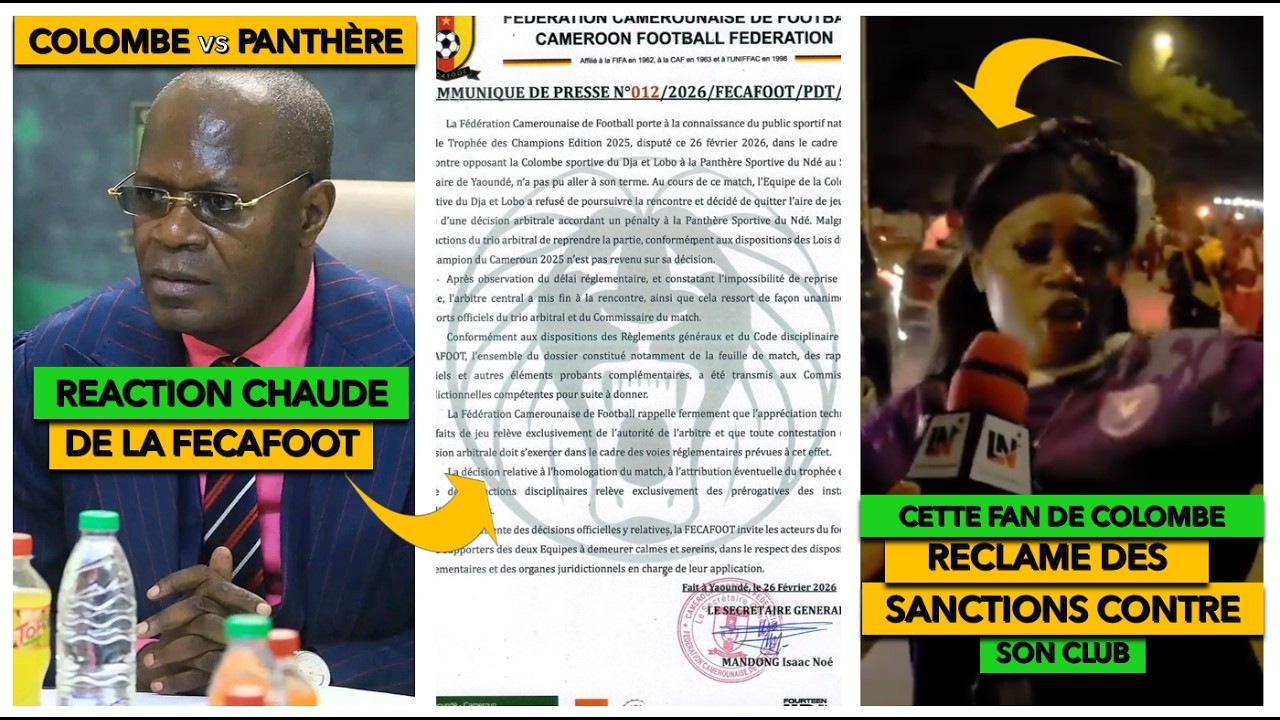 TROPHÉE DES CHAMPIONS :  REACTION DE LA FECAFOOT | REACTIONS DE FAN QUI VEUT LA SANCTION vs COLOMBE
