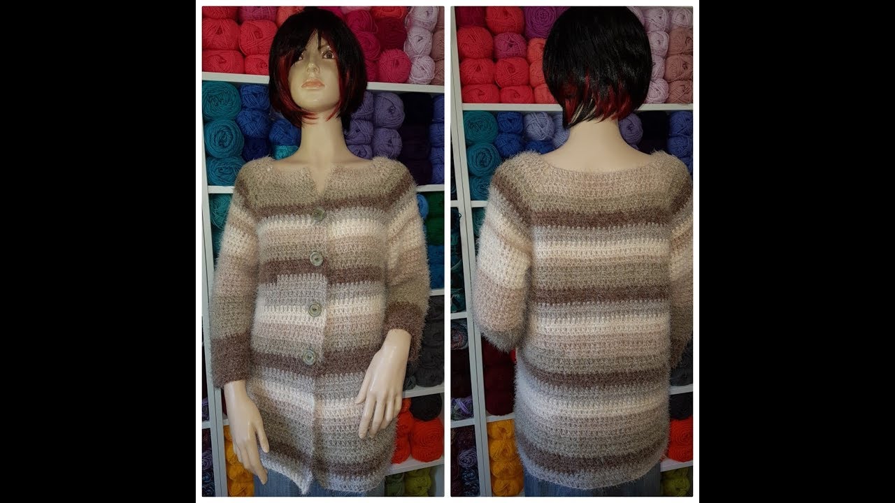 Crochet easy cardigan o sweater with Caron latte cakes