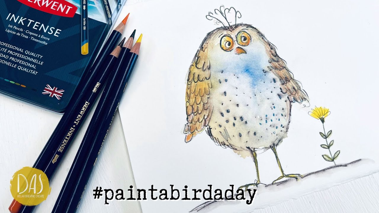 Как нарисовать причудливую птицу акварельными карандашами Inktense и акварелью — простой и быстры...