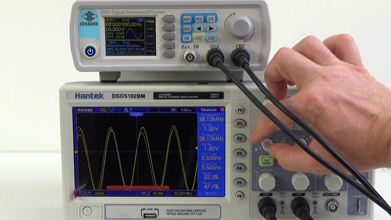 JDS6600 generator funkcyjny DDS - przebiegi sinusoida i prostokąt