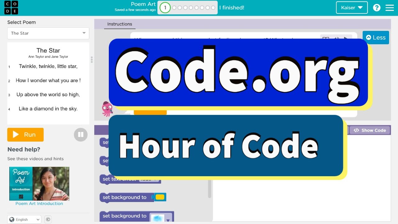 Code.org Hour of Code | Poem Art | Tutorial and Answers