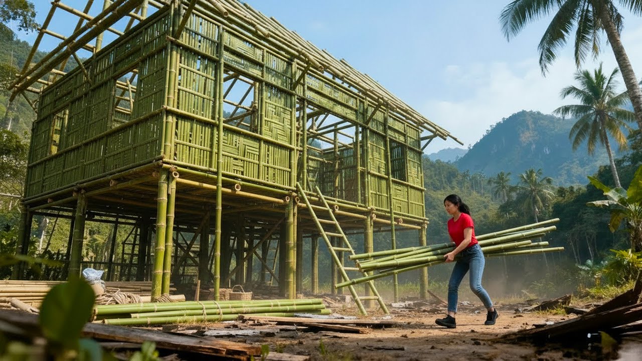 Talented Girl Spends 120 Days Building a Two-Story Bamboo House Alone | by @lyluulinh97