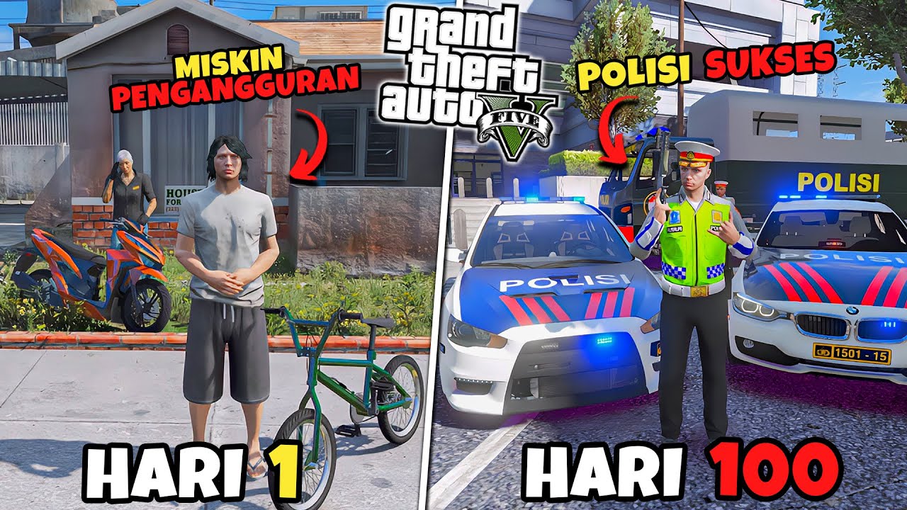 100 Hari di GTA 5 Dari MISKIN PENGANGGURAN Sampe Jadi POLISI SUKSES - GTA 5 MOD