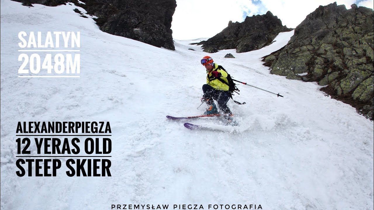 Duet PIEGZA & PIEGZA Salatyn 2048m steep skiing with 12 yeras old steepskier Alexander Piegza