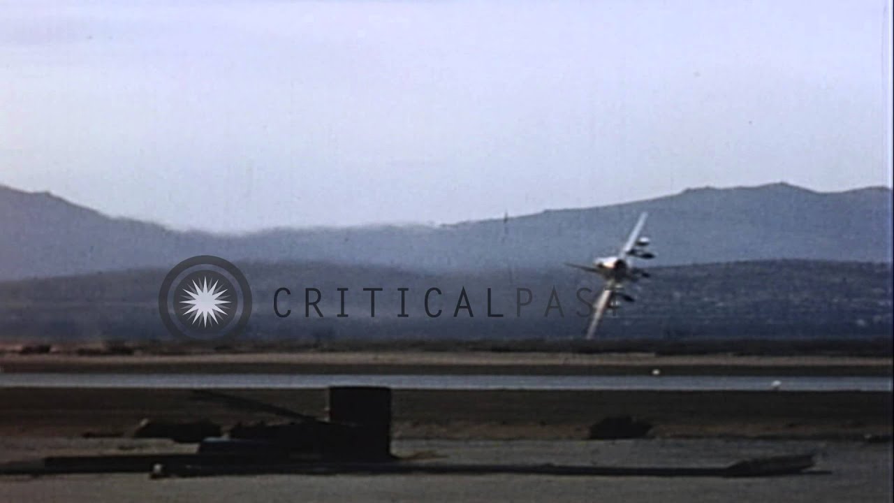 A US Air Force F-100 Supersabre jet gets trapped in a 