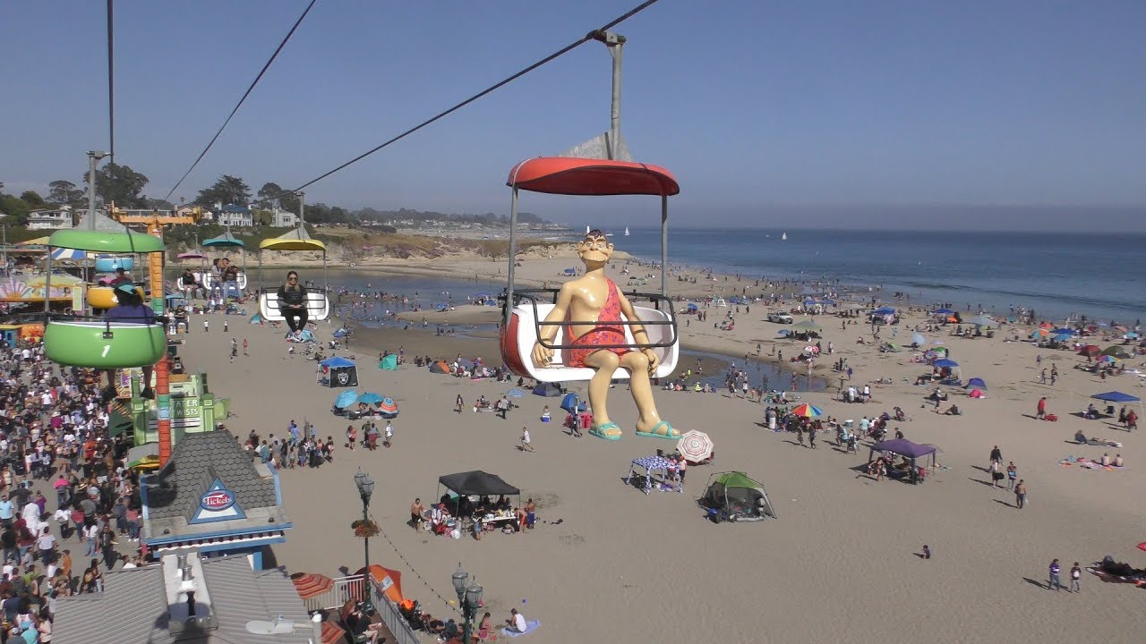 Sky Glider Family Ride Attraction Onboard POV in Full Santa Cruz Beach Boardwalk California