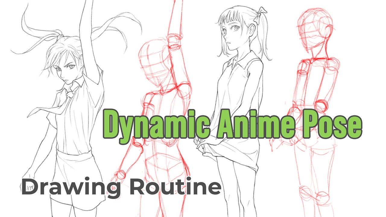 Anime Girl Dynamic Pose Drawing | Standing & Jumping | Drawing Routine