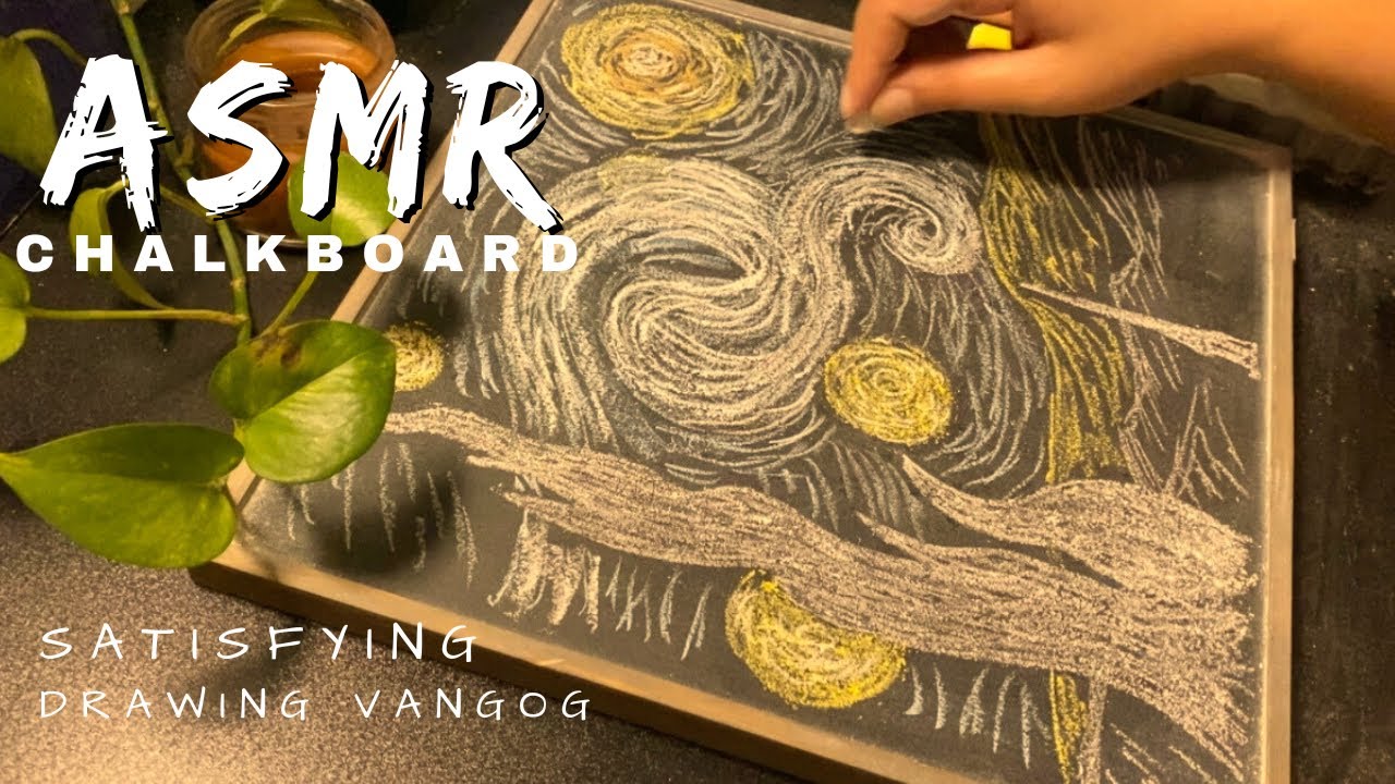 ASMR drawing Vangogh painting/ drawing with chalk/chalkboard asmr/no talking