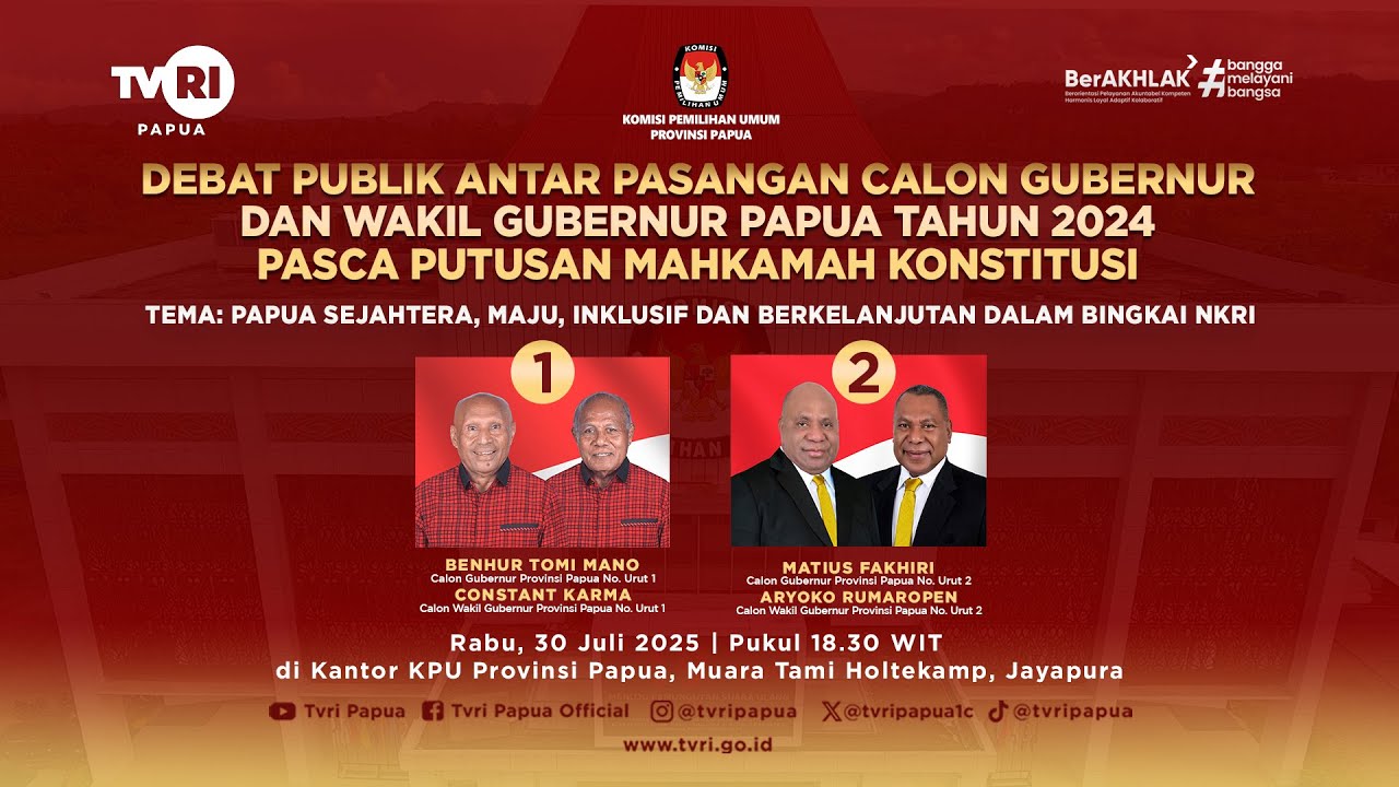 🔴LIVE - DEBAT PUBLIK PADA PSU ANTAR PASANGAN CAGUB DAN CAWAGUB PAPUA TAHUN 2024 PASCA PUTUSAN MK