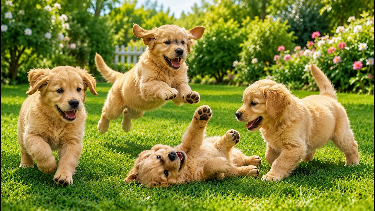 🥹🐶 Adorable Golden Retriever Puppies Playing Together on Lush Green Grass | Cute Dog Video