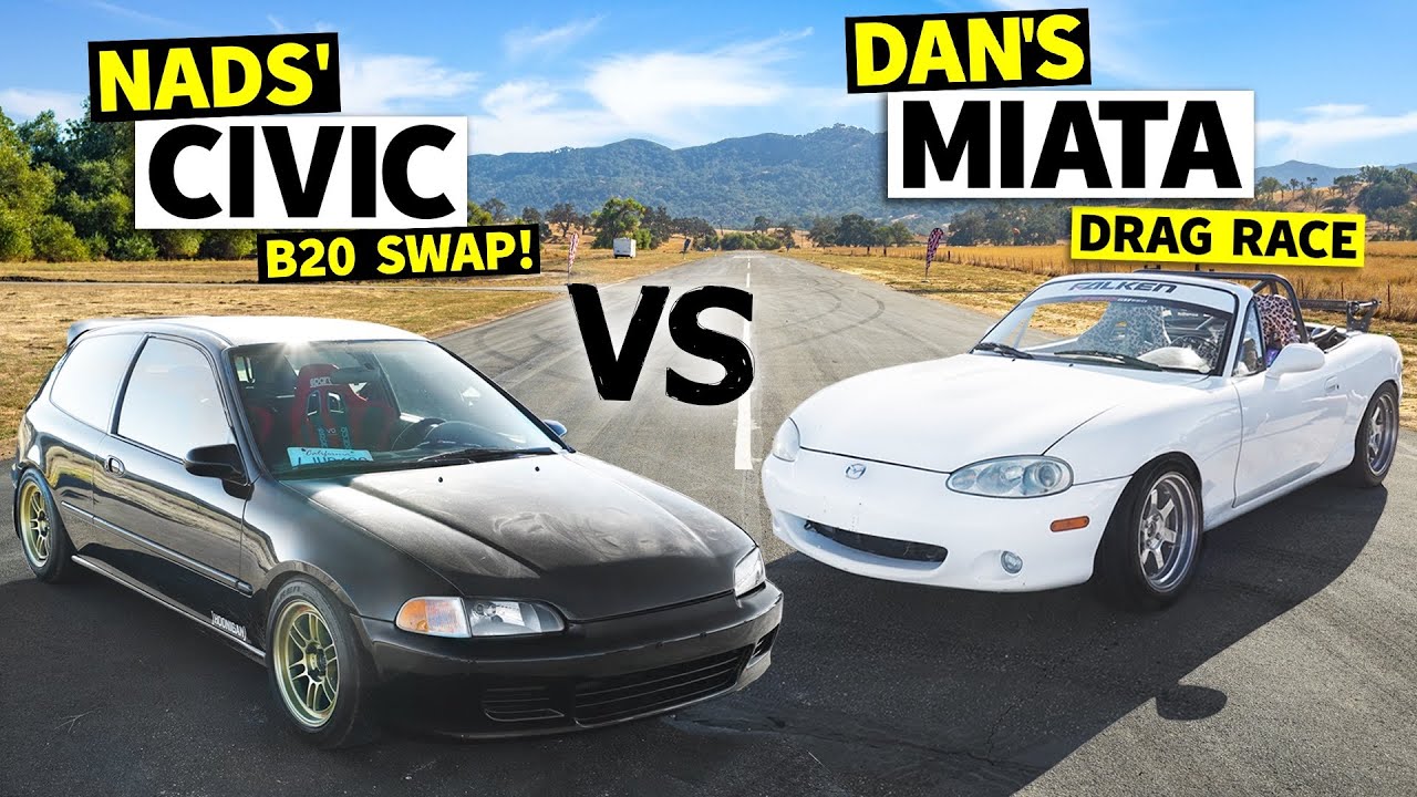 Honda Civic vs Mazda Miata Epic Showdown: Danger Dan Races Nads’ B20 EG!