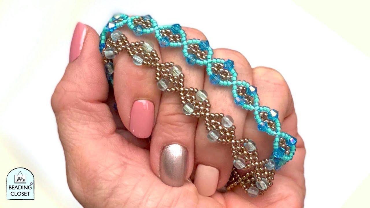 Seed Bead Bracelet THE HELIX Beading Tutorial with 4mm bicone crystals or 4mm round beads