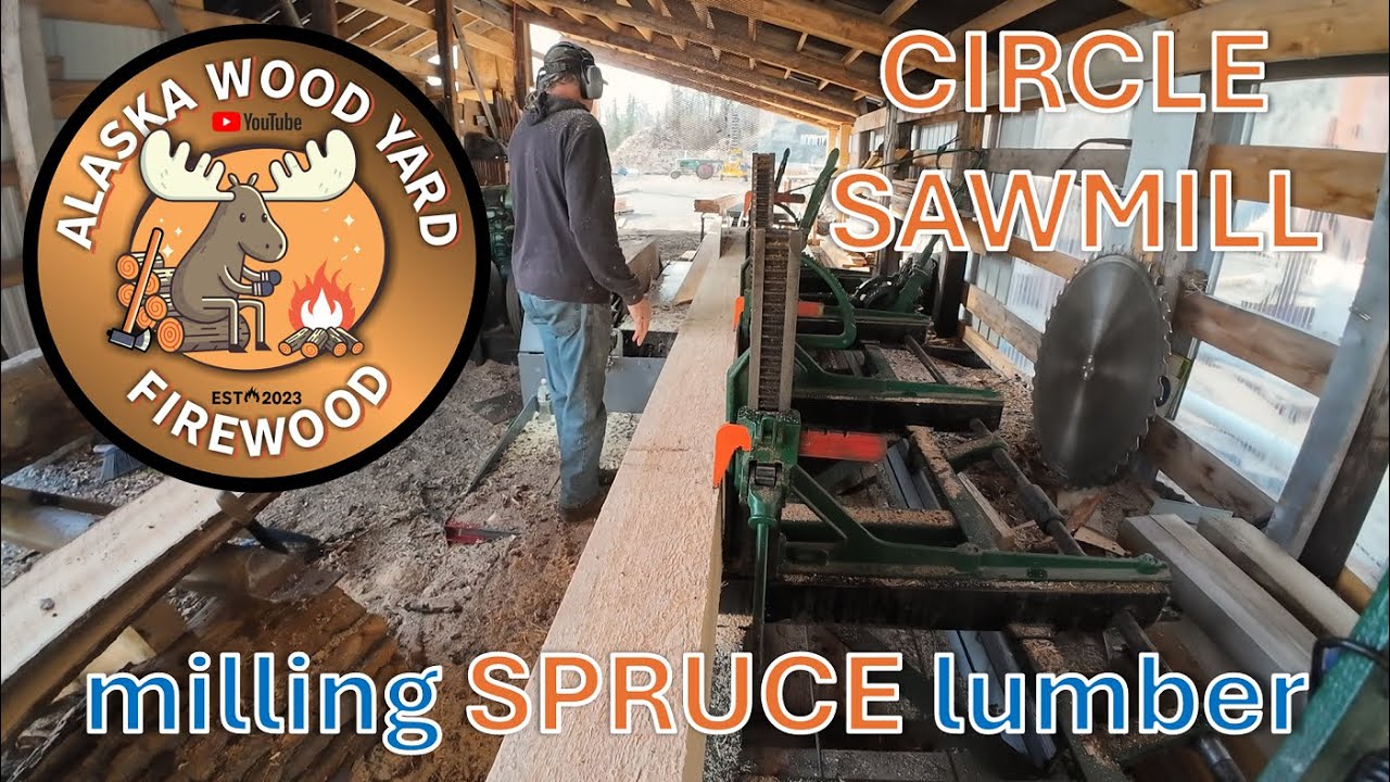 Setup and Cutting SPRUCE LOGS with CIRCULAR SAWMILL