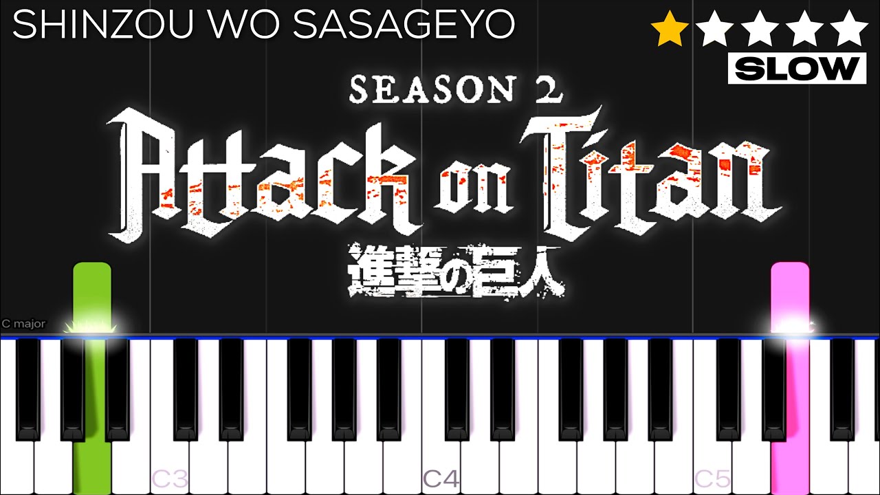 Attack on Titan Season 2 OP - Shinzou wo Sasageyo! | EASY SLOW Piano Tutorial