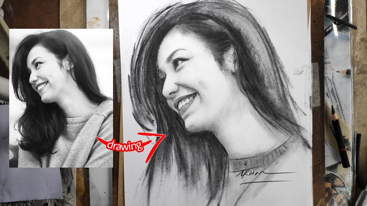 Sketsa wajah VELOVE VEXIA || Charcoal Drawing