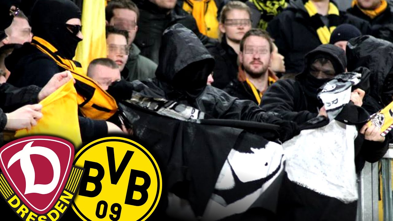 Wie Dortmund-Ultras eine Dynamo Dresden Zaunfahne zogen...