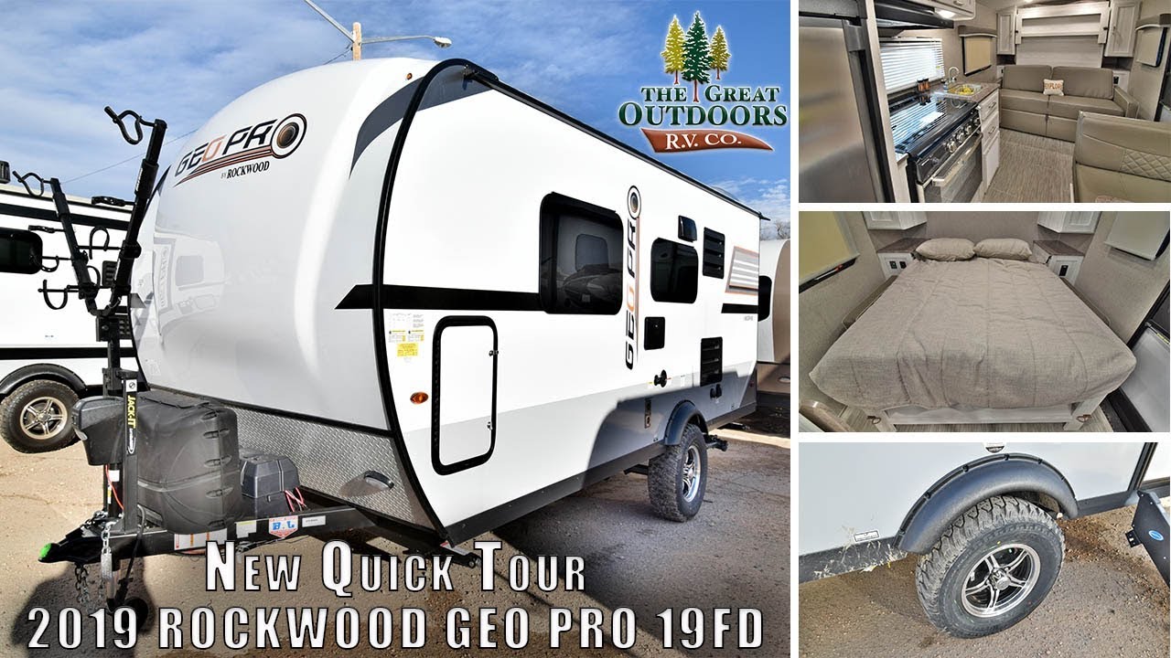 New Quick Tour 2019 ROCKWOOD GEO PRO 19FD Lightweight Murphy Bed AZDEL Solar Included Colorado