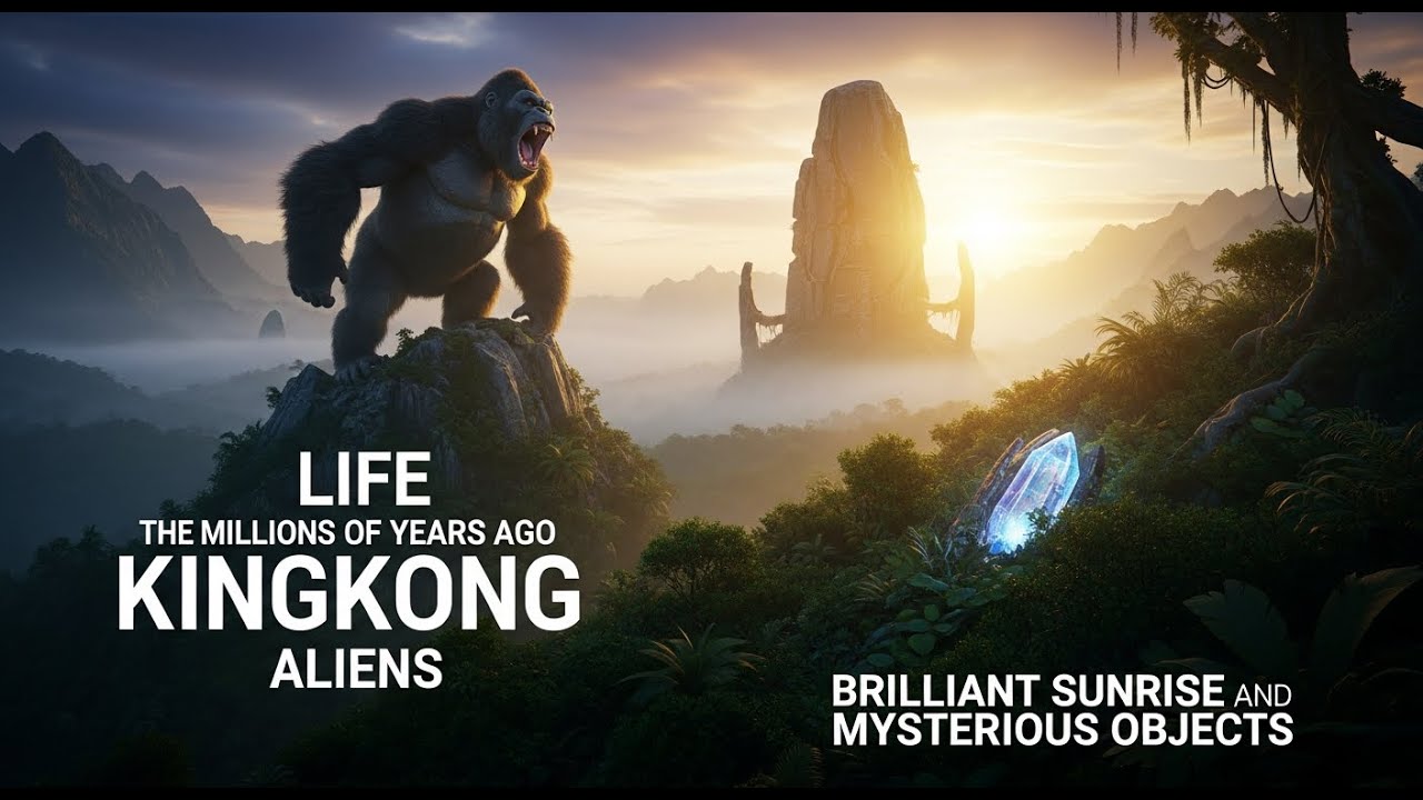 Life Millions of Years Ago KingKong Aliens Brilliant Sunrise and Mysterious Objects