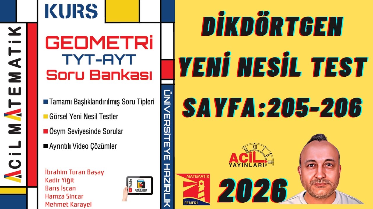 📘 Kurs Geometri TYT–AYT  Soru Bankası | DİKDÖRTGEN | Yeni Nesil Test Acil Yayınları 2026 Syf 205-206