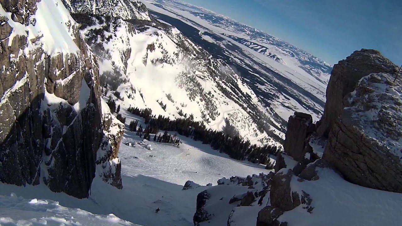 Jackson Hole  - Corbet's Couloir (a guy jumps with the chute being mostly ice)
