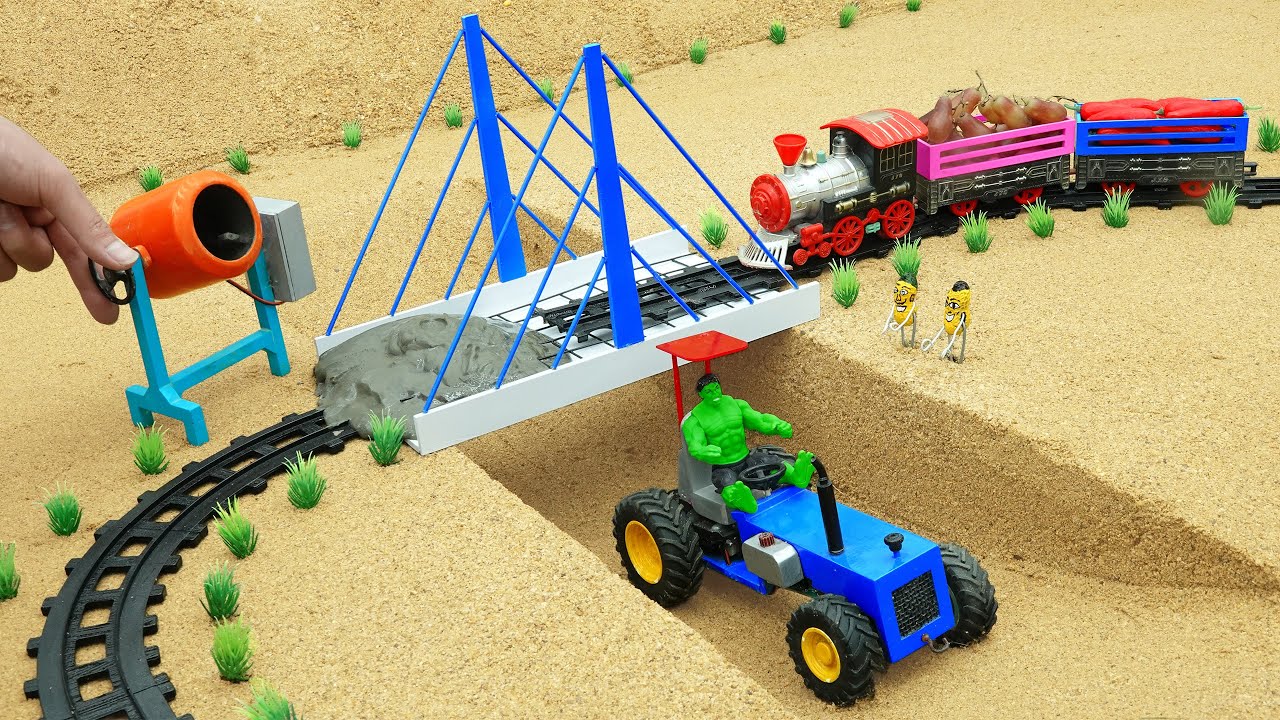 DIY Mini Tractor Bridge Project | How to Drive a Heavy Cart Over a Train Safely @DIYMachinery