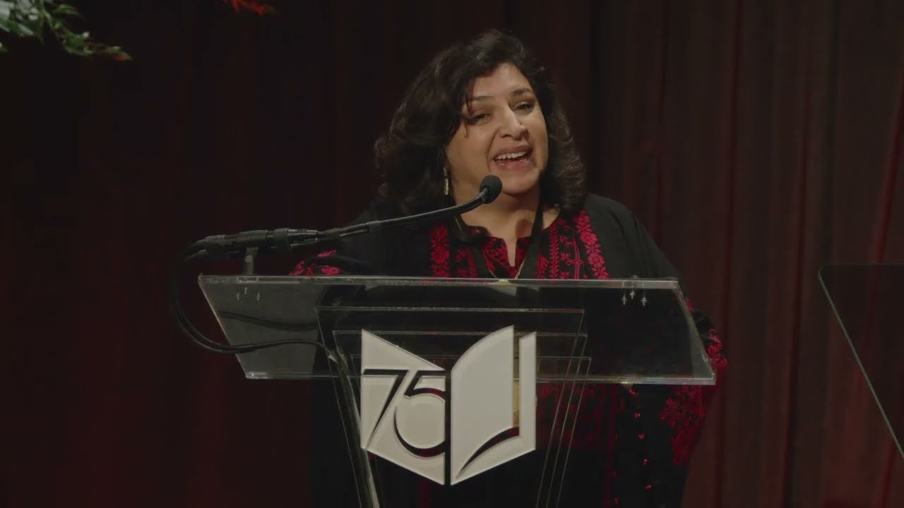 Lena Khalaf Tuffaha accepts the 2024 National Book Award for Poetry for Something About Living