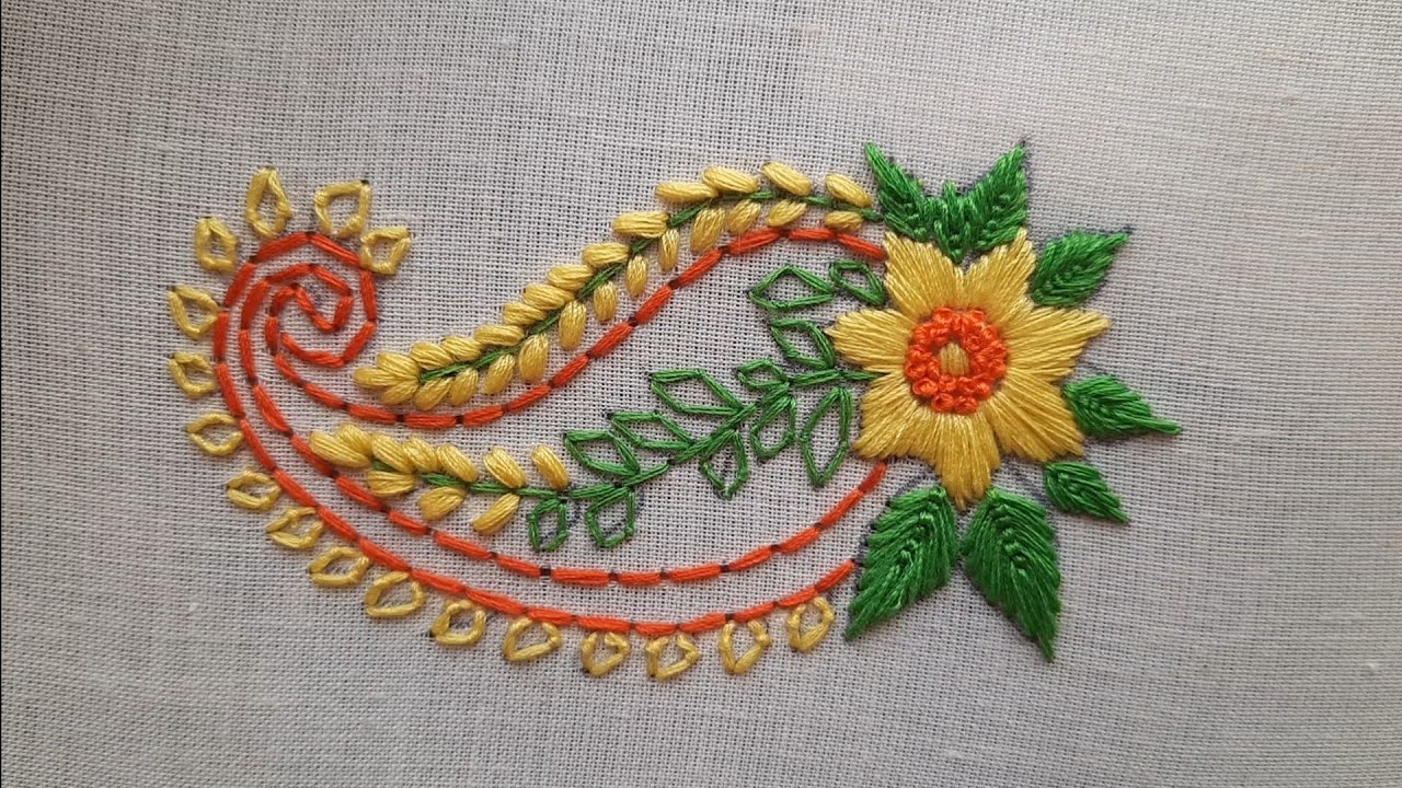 #Beautiful kashmiri embroidery design for sarees,kurthi #handembroidery tutorial #leaf stitch 