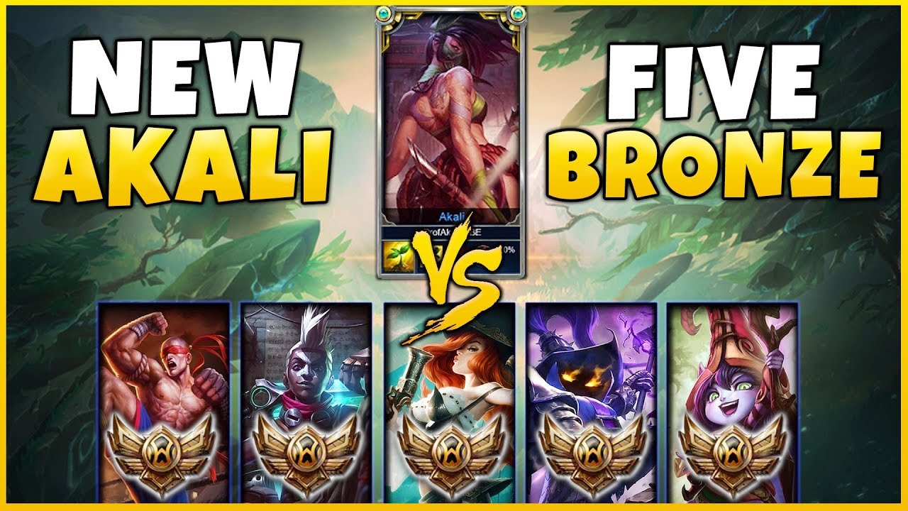 NEW REWORKED AKALI VS. 5 BRONZE PLAYERS! (1v5) INSANE DIFFICULTY!!! SEASON 8 AKALI REWORK GAMEPLAY