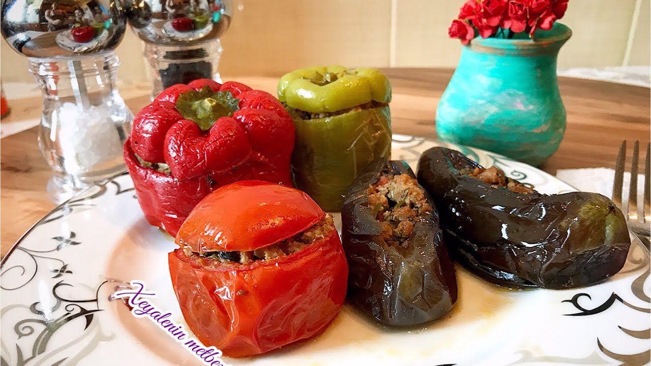 POMİDOR (DOMATES) BİBER BADIMCAN (PATLICAN) DOLMASI,ÜÇBACI.ДОЛМА ИЗ БАКЛАЖАНA,ПЕРЦА И ИЗ ПОМИДОРА.🍅