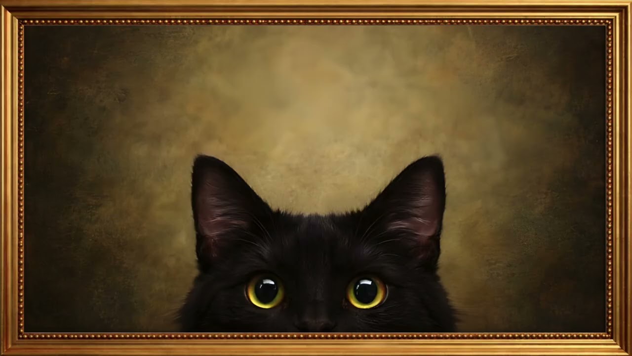 Adorable Peeking Cat Frame TV Art 4k | Gold Frame | Oil Painting Ultra HD TV Screensaver