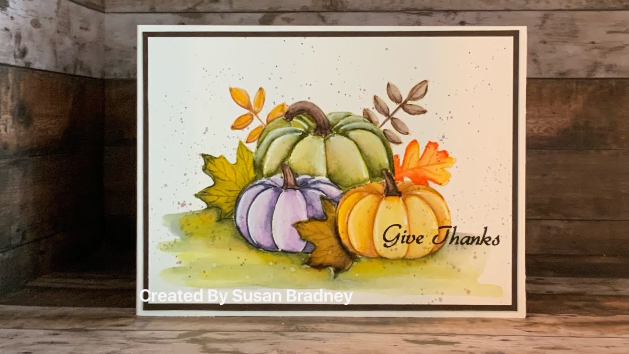 An Autumn watercolour using Gina k Welcome Autumn stamp and zig clean colour brush pens video #74