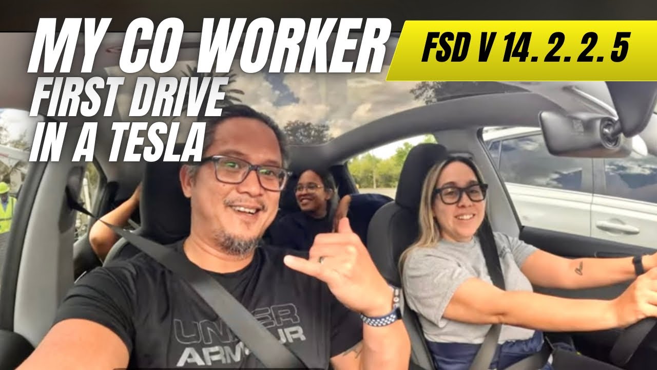 MY CO WORKER FIRST DRIVE USING FSD V14.2.2.5 IN A TESLA.