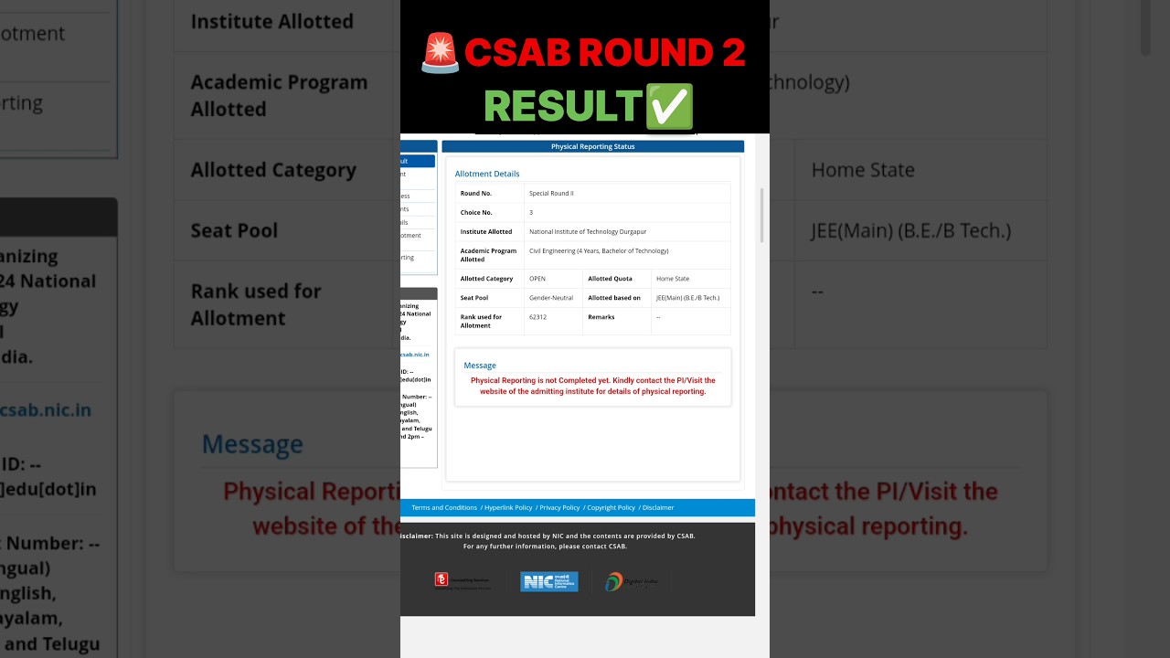 🚨CSAB ROUND 2 RESULT✅ | CSAB Round 2 Cutoff 2024 | Physical Reporting | JOSAA 2024 | CSAB 2024