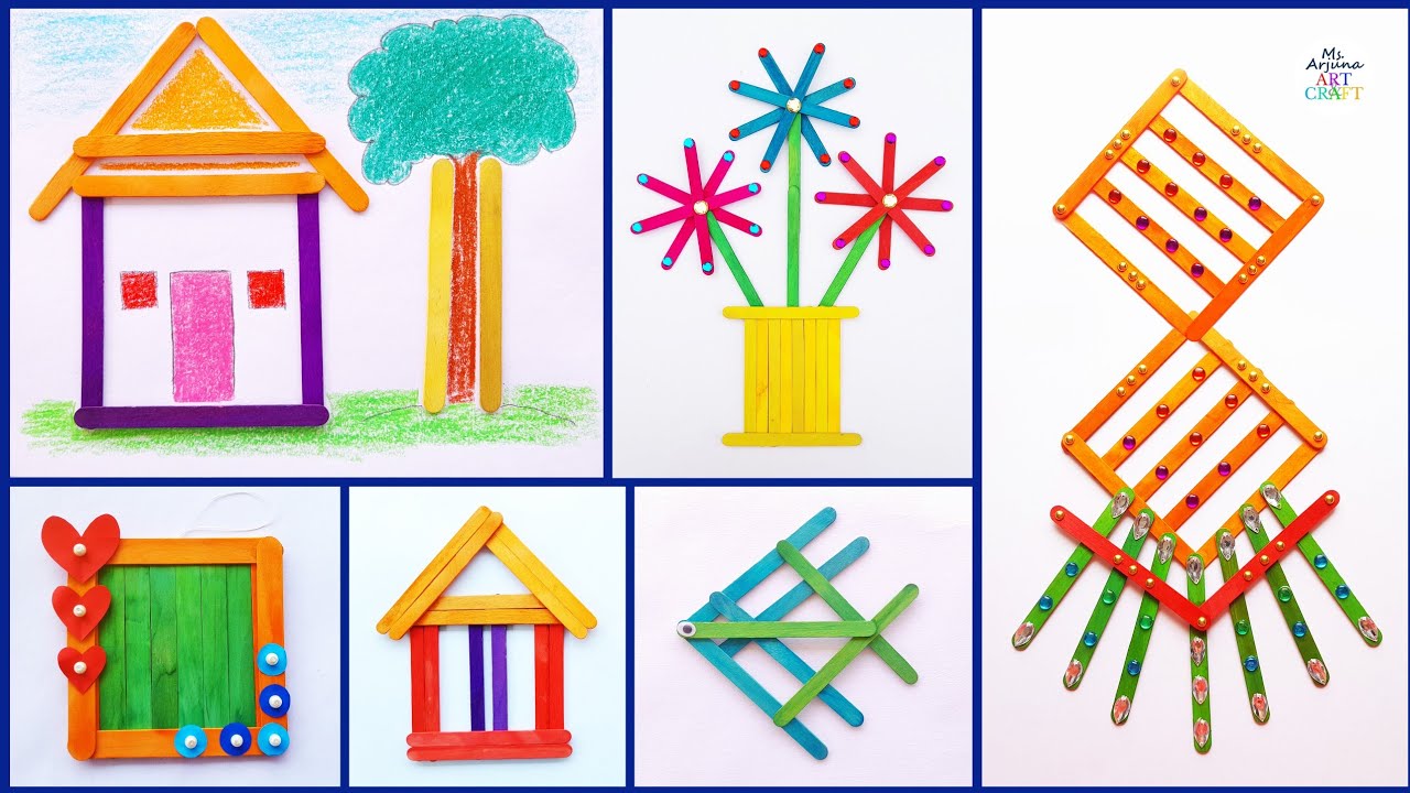 7 простых идей поделок из палочек от мороженого | Декор стен из палочек от мороженого | Искусство...