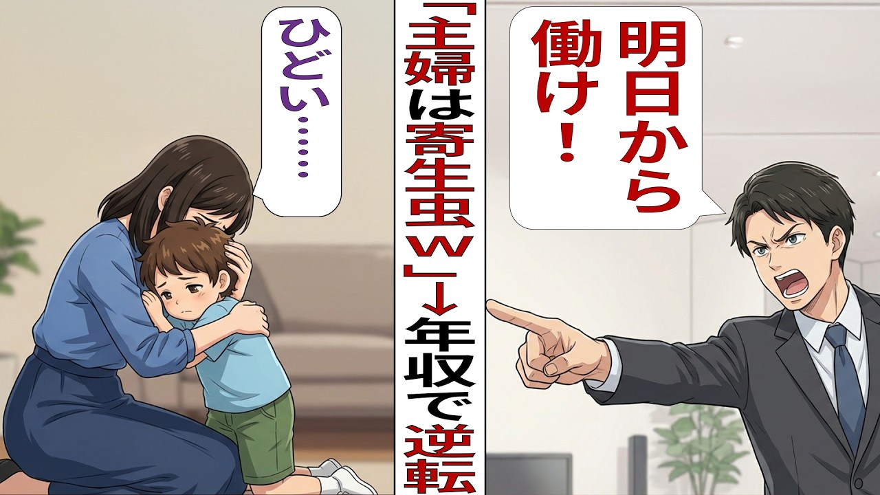 【漫画】【自業自得】私を『寄生虫』扱いして不倫に走ったモラハラ夫の末路。源泉徴収票を突きつけ、慰謝料300万と家を奪って捨てた結果【ダメ男撲滅劇場】