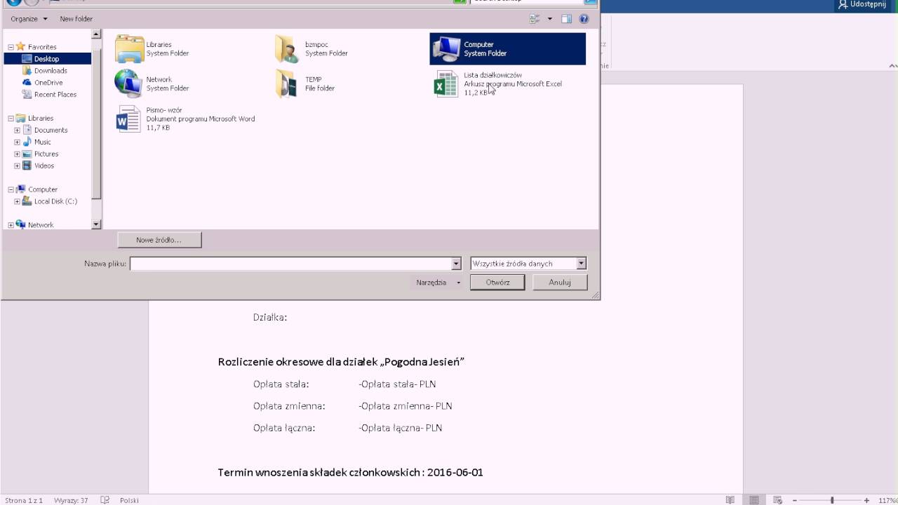 Excel + Word, Korespondencja seryjna
