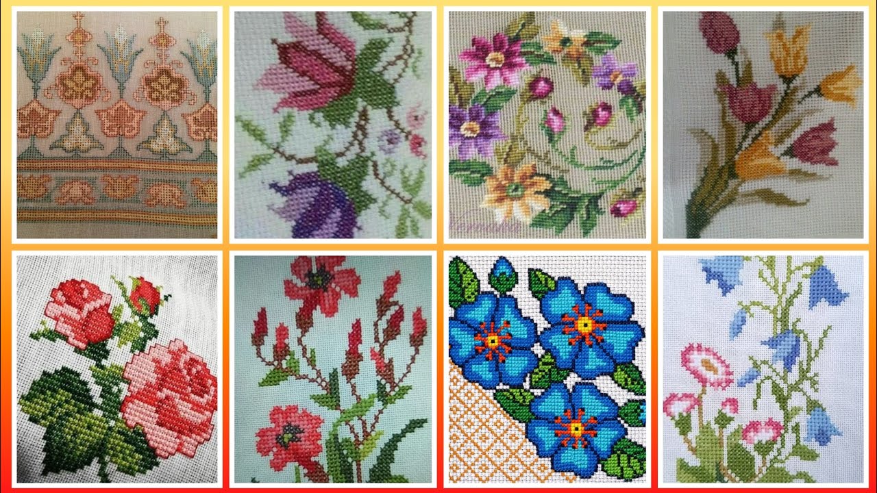 Floral cross stitch Hand embroidery  thick cotton / Beautifull Hand cross stitch
