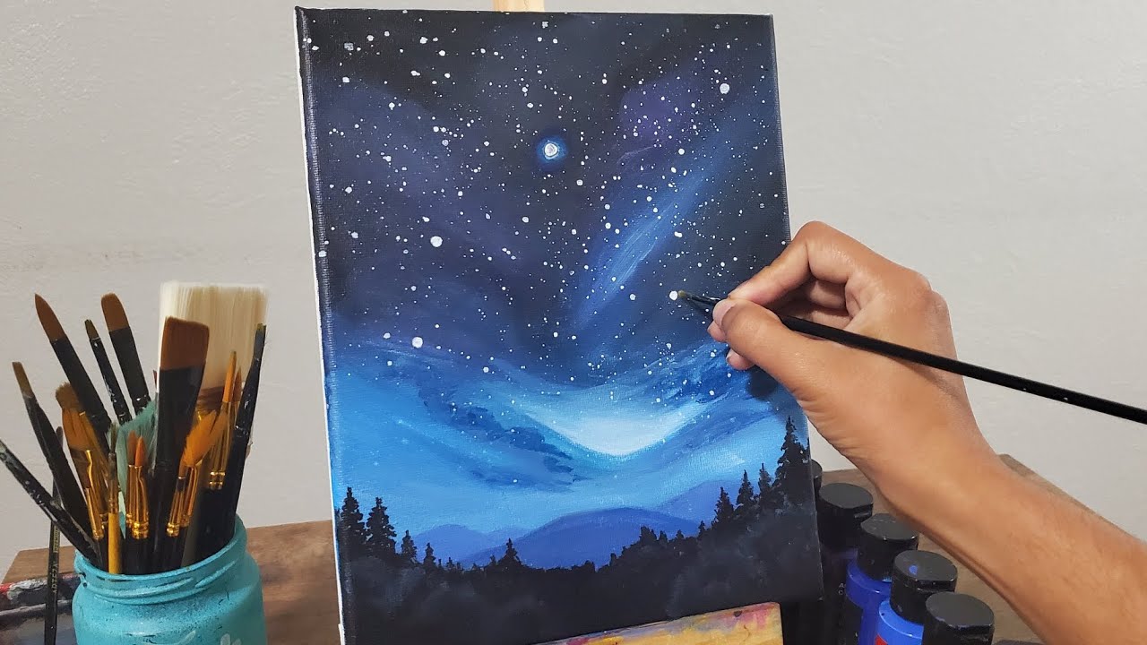 How to Paint Starry Night Sky Painting | Acrylic Painting for Beginners | Step-by-Step Tutorial