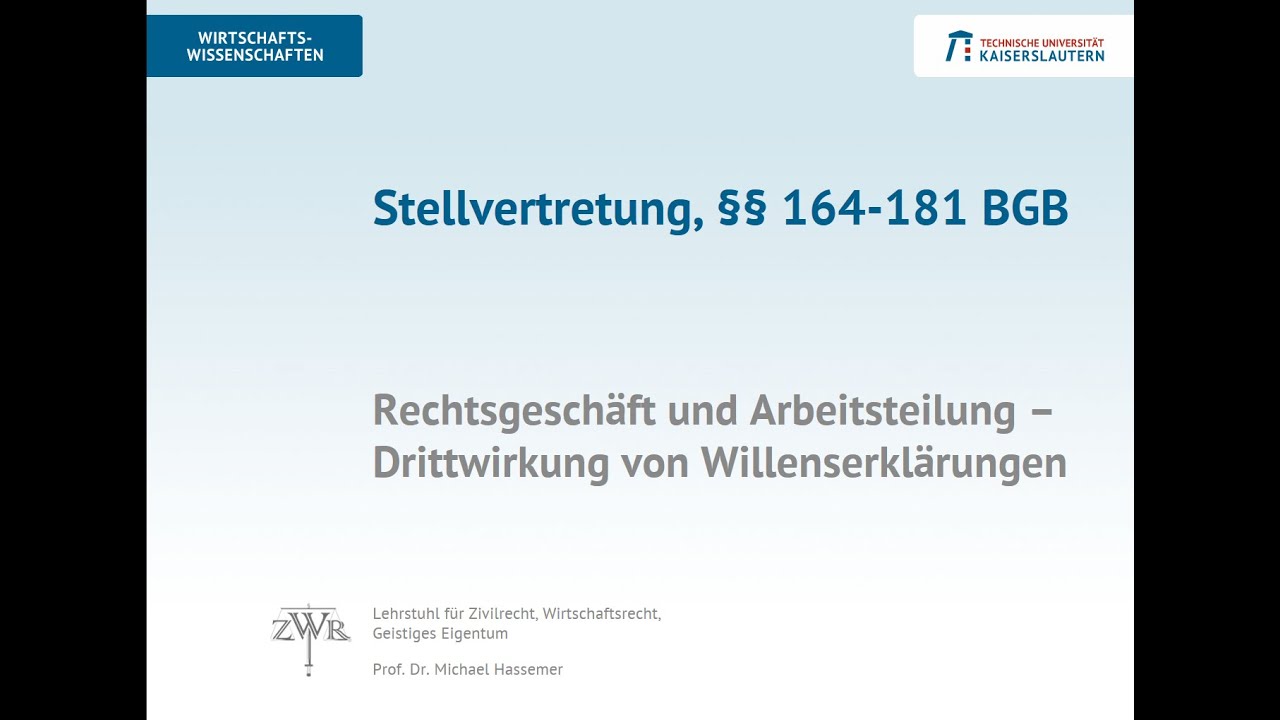 Zivilrecht 15: Stellvertretung, §§ 164-181 BGB